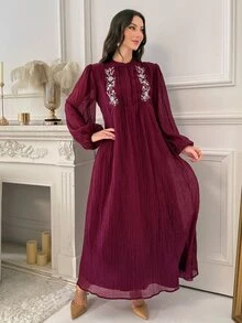Yasmyna Women's Elegant Floral Embroidered Arabian Dress - Purple - View 6