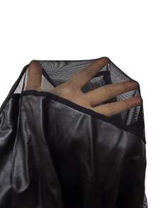 AltBold 1pc PU Leather & Mesh Patchwork Jumpsuit - Black - View 6