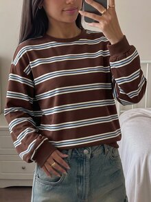 青少年女孩休閒圓領落肩衛衣 - 彩色 - 查看 3