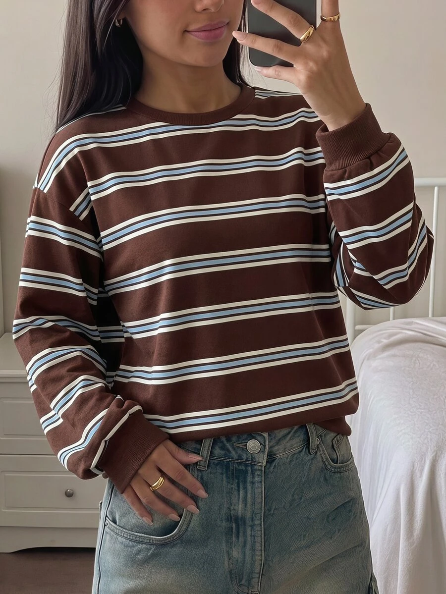 Tween Girls Casual Crew Neck Drop Shoulder Sweatshirt - Multicolor - View 1