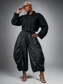 SHEIN Lunessa Mantel Pendek Hitam Wanita - Hitam - View 1