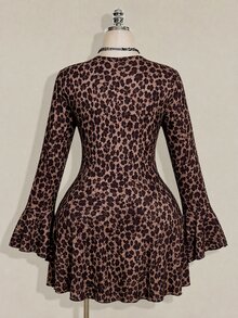 SHEIN ICON Plus Size Women's Lace Patchwork Leopard Print Dress - Multicolor - View 2