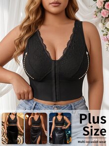 Coutiva Plus Size Women's Lace Trim Casual Everyday Top - Black - View 6