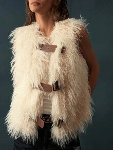 Bohemela Women's Solid Color Plush Fashion Versatile Vest Jacket - Apricot - View 4