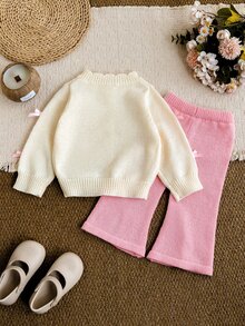 SHEIN Infant Girls Sweet Bow Knitted Sweater Set - Multicolor - View 2