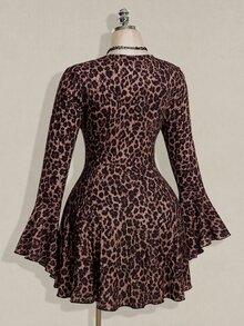 SHEIN ICON Plus Size Women's Lace Patchwork Leopard Print Dress - Multicolor - View 9