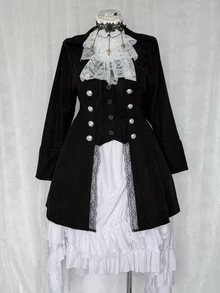 Sunspun Plus Size Women's Contrast Lace Long Sleeve Double Button Napoleon Jacket Halloween - Black - View 7