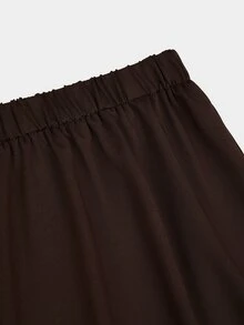 Sweetra Plus Size Early Autumn Backless Metal Detail T-Shirt And Long Pants Casual 2 Pieces Set - Coffee Brown - View 11