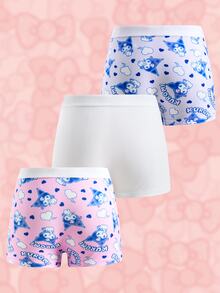 HELLO KITTY AND FRIENDS | SHEIN 3 chiếc quần boyshorts họa tiết tím dễ thương cho bé gái - Hồng - Xem 2