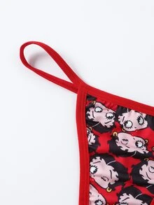 Betty Boop x SHEIN Women's Letter Print Camisole Lingerie Set - Red and White - View 8
