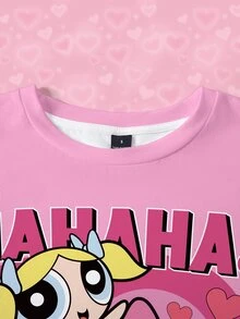 THE POWERPUFF GIRLS X SHEIN Women's Casual Cartoon Print T-Shirt, Summer - White - View 4