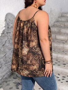 SHEIN CURVE+ 大尺碼女款夏季休閒寬鬆抓皺 - 棕色 - 查看 2