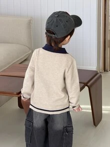 DAZY Infant (Boy) Contrast Color Long Sleeve Sweater With Turn-Down Collar Fall - Apricot - View 2