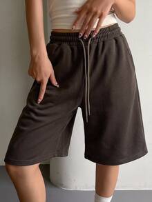 DAZY Women's Casual Versatile Elastic Drawstring Shorts - Brown - View 4