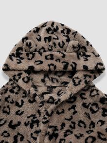 Chillnights Plus Size Winter Leopard Print Warm Hooded Robe - Multicolor - View 3