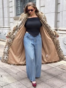 Muchica Plus-Size Retro Street-Style Leopard Print Mid-Length Faux Fur Coat For Autumn And Winter. - Multicolor - View 4