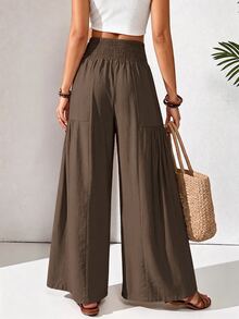 Rafferiza Women's Casual Wide Leg Loose Long Pants - Brown - View 2