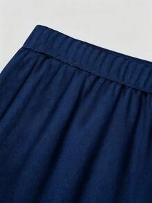 Sweetra Plus Size Autumn/Winter Elegant Sexy Satin Fitted Ruched Lace Patchwork Bodycon Mini Skirt Fall - Navy Blue - View 8