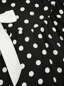 SHEIN Sweetro Plus Size Long Sleeve Black & White Polka Dot Ruffle Hem Cute Dress - Multicolor - View 3