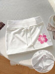 SHEIN 兒童青少年女孩針織小波點內建內搭褲休閒抽繩裙 - 彩色 - 查看 2