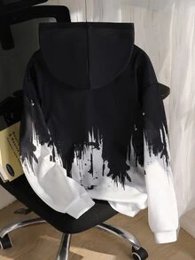 SHEIN 1件青少年男孩街頭風休閒黑白漸層套頭上衣 字母圖案印花潑墨運動衫 秋季衣物 冬季穿搭 唯美風格 - 黑色 - 查看 2