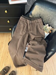 GlowEve CURVE Plus Size Women's Casual Patchwork Plaid Pocket Loose Fit All Season Denim Jeans - Brown - View 2