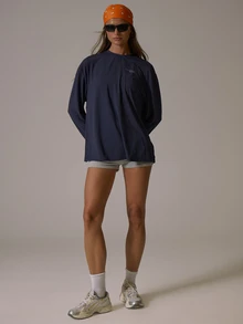 Musera Sport Silver Logo Long Sleeve Oversized Loose Fit Top Fall Autumn Winter Gym Active Pilates Motion - Navy Blue - View 2