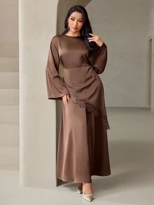 Veilorie 女款優雅奢華蕾絲拼接晚禮服 - 棕色 - 查看 1