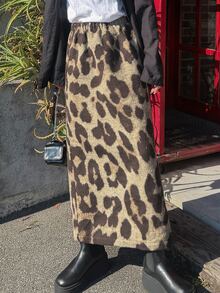 FRIFUL Women's Fashionable Leopard Print Midi Skirt Street Style - Brown - View 5