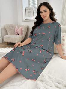 SHEIN 櫻桃印花短袖大尺碼睡裙 - 彩色 - 查看 3