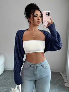SHEIN Raffinéa 女款素色長袖休閒開襟衫 - 藏蓝色 - 查看 4