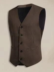 EASEVO Plus Size Men's Solid Color Casual Commute Suit Vest Halloween Winter Party Autumn - Coffee Brown - View 1