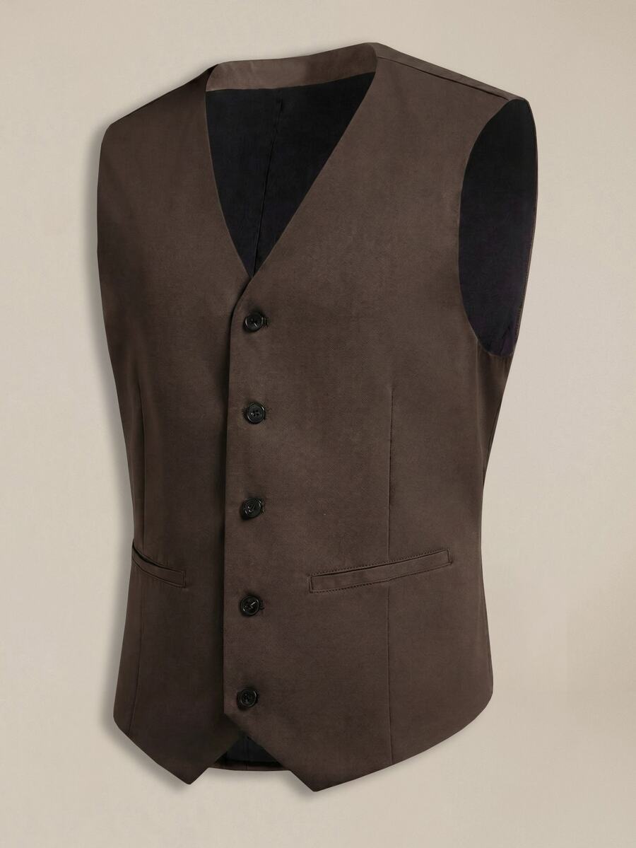 EASEVO Plus Size Men's Solid Color Casual Commute Suit Vest Halloween Winter Party Autumn - Coffee Brown - View 1