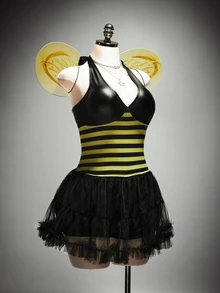 SHEIN ICON Plus Size Y2K Halter Neck Yellow & Black Striped Bee Cosplay Top, Halloween Costume - Multicolor - View 7