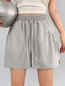 DAZY Women's Solid Color Drawstring Waist Double Layer Sports Shorts Summer Gym Running Grey And Pink Low Waist Athletic - Grey - View 6