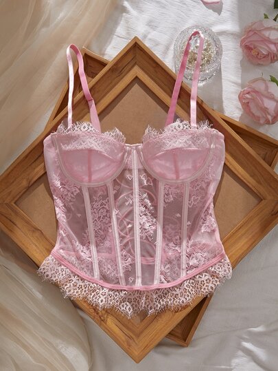 SHEIN 1pc Romantic Lace Women's Sexy Boned Corset Bustier