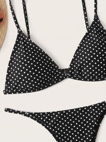 Swim Basics 2026 三角杯低腰波點印花比基尼兩件式泳衣 - 黑色 - 查看 5
