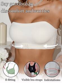 SHEIN 1pc Seamless Minimalist Women's Bandeau Bra - Apricot - View 3