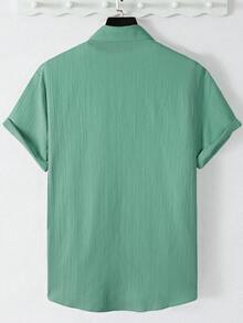 MENRIVO Men's Summer Casual Solid Color Short Sleeve Shirt - Mint Green - View 2