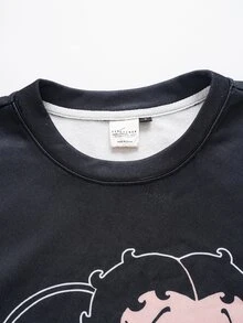 Betty Boop x SHEIN Men's Heart Print Long Sleeve Casual Pullover Sweatshirt - Black - View 4