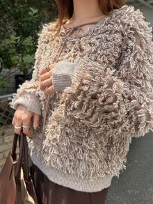 FRIFUL Women's Autumn Special Knit Tie-Front Sweater - Apricot - View 1