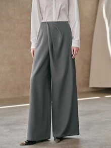 Anewsta Celana Panjang Wanita Elegan, Longgar, Ramping, dengan Potongan Lebar dan Desain Berkerut, Cocok untuk Kantor, Perjalanan, dan Santai di Rumah - Grey - View 4