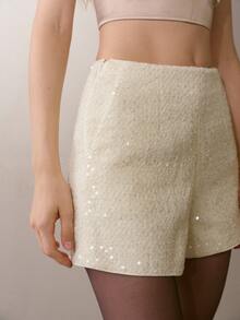 MOTF PREMIUM WOMEN'S AUTUMN/WINTER SEQUIN FABRIC SHORTS - Beige - View 7