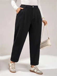 SHEIN CURVE+ Plus Size Women's Casual Daily Wear Denim Jeans With Pockets - Black - View 2