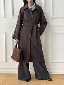 DAZY Women's Vintage Button Pocket Long Sleeve Overcoat - Brown - View 6