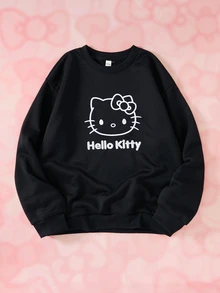 HELLO KITTY AND FRIENDS | SHEIN Sweatshirt Pullover Pria Bergambar Kartun dengan Lapisan Termal - Hitam - View 3