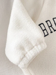 SHEIN Newborn Unisex Autumn Winter Sherpa Fleece Pull Cardigan: Brooklyn Letter Print Cream Half-Zip Winter Warm Teddy Outwear Jacket - Beige - View 8