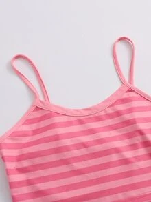 SHEIN Franclia طقم خريف/شتاء كاجوال مخطط قصير الأكمام الطويلة & ملابس علوية داخلي وشورتات - روز أحمر - مشاهدة 8