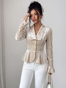 SHEIN Elenzya 女款素色休閒百搭日常長袖夾克 - 卡其色 - 查看 4