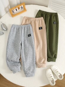 SHEIN 兒童男童 3件組休閒可愛百搭簡約印花純色慢跑褲 鬆緊腰 - 彩色 - 查看 4